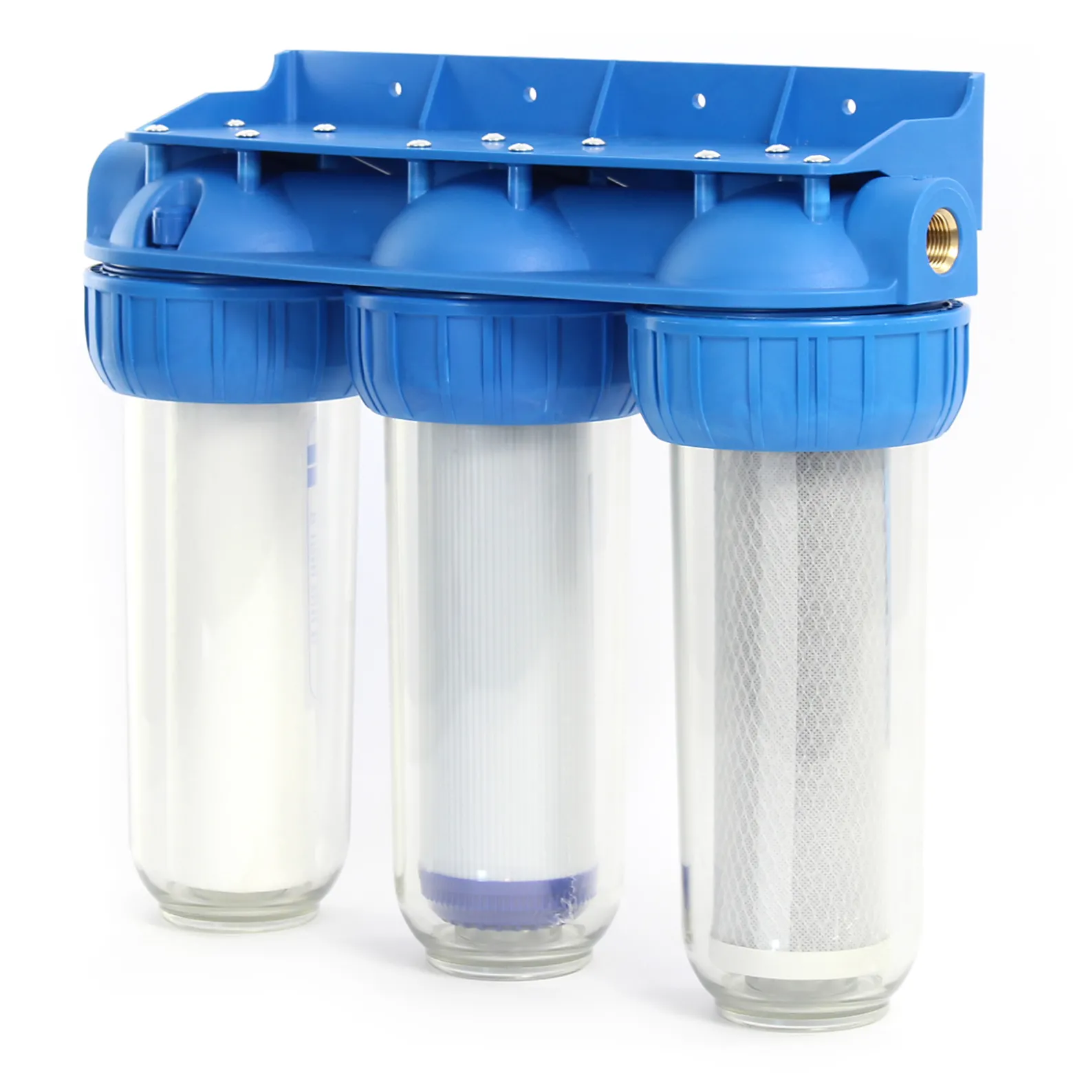Naturewater NW-BR10B4 3 Stufen Wasserfilter, 5 µ, 32,89 mm (1"), Ø60 mm PP Kartusche, Filter Wandhalterung, Filterschlüssel, Sedimentfilter Aktivkohleblock Aktivkohlegranulat