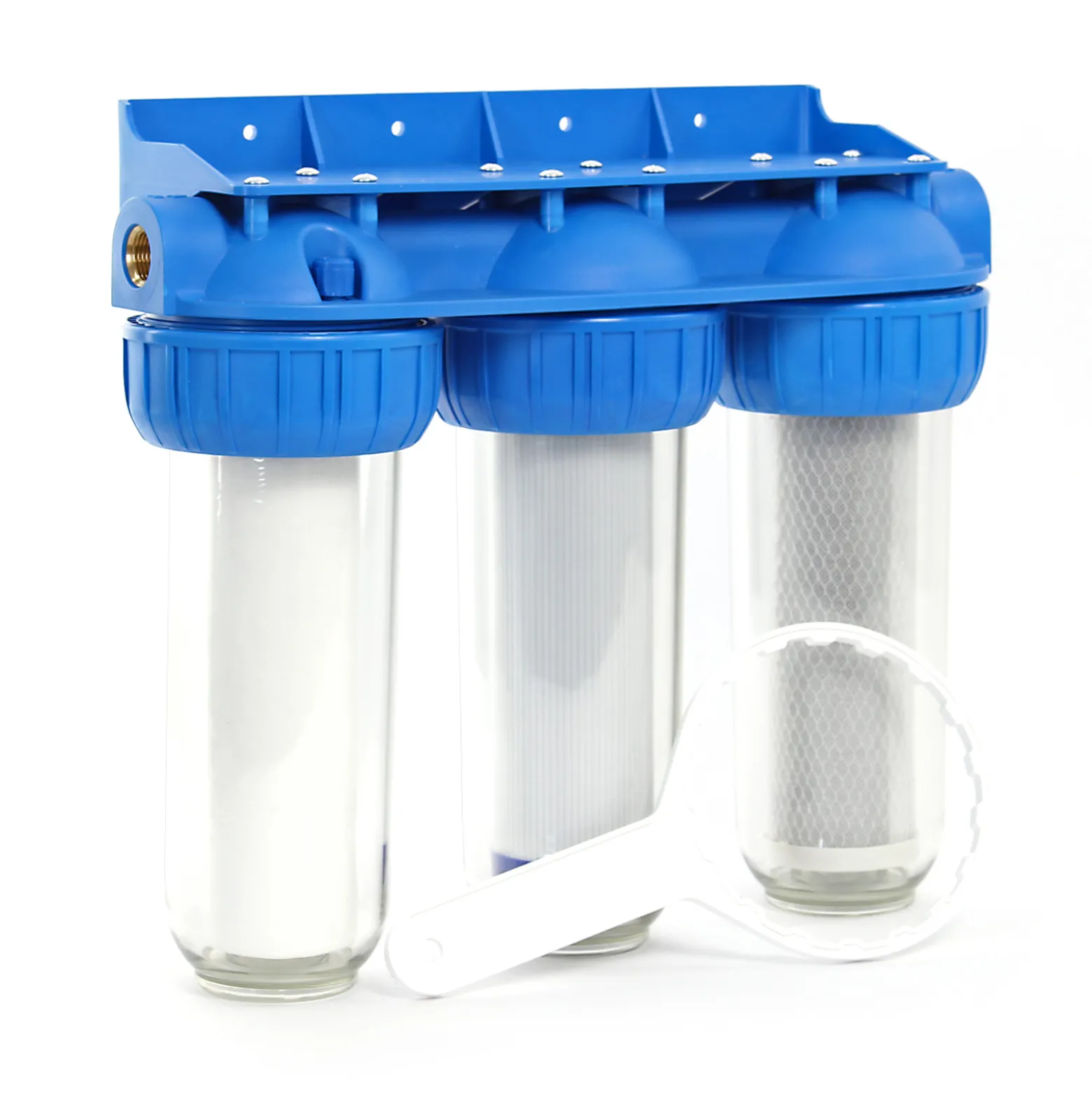 Naturewater NW-BR10B4 3 Stufen Wasserfilter, 5 µ, 32,89 mm (1"), Ø60 mm PP Kartusche, Filter Wandhalterung, Filterschlüssel, Sedimentfilter Aktivkohleblock Aktivkohlegranulat