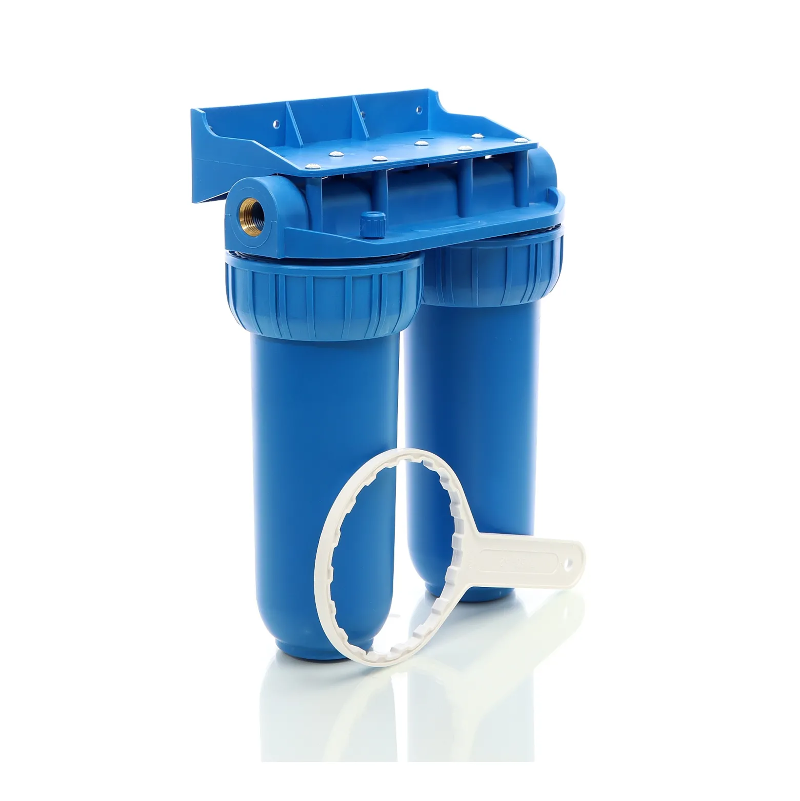 Naturewater NW-BR10B2 2 Stufen Wasserfilter Doppelfilter, 5 µ, 32,89 mm (1"), Ø62 mm PP Kartusche, Filter Wandhalterung, Filterschlüssel, Sedimentfilter Aktivkohleblock