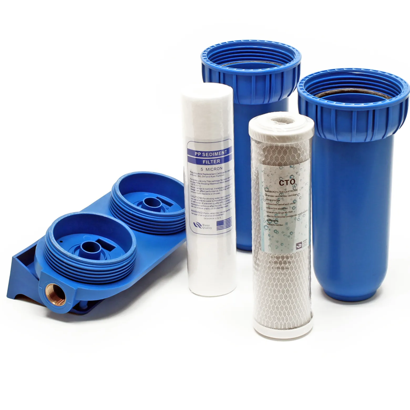 Naturewater NW-BR10B2 2 Stufen Wasserfilter Doppelfilter, 5 µ, 32,89 mm (1"), Ø62 mm PP Kartusche, Filter Wandhalterung, Filterschlüssel, Sedimentfilter Aktivkohleblock