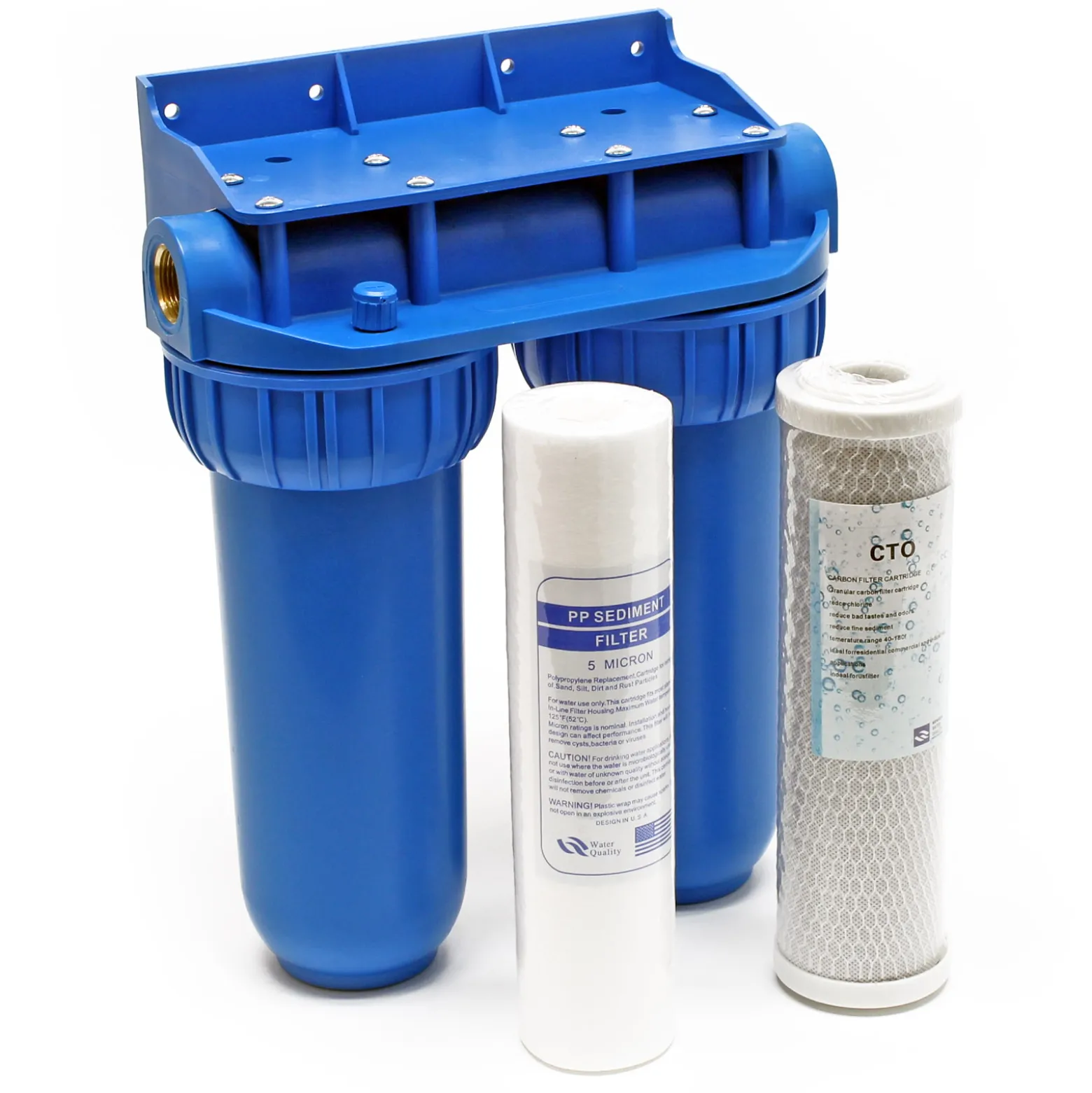 Naturewater NW-BR10B2 2 Stufen Wasserfilter Doppelfilter, 5 µ, 32,89 mm (1"), Ø62 mm PP Kartusche, Filter Wandhalterung, Filterschlüssel, Sedimentfilter Aktivkohleblock