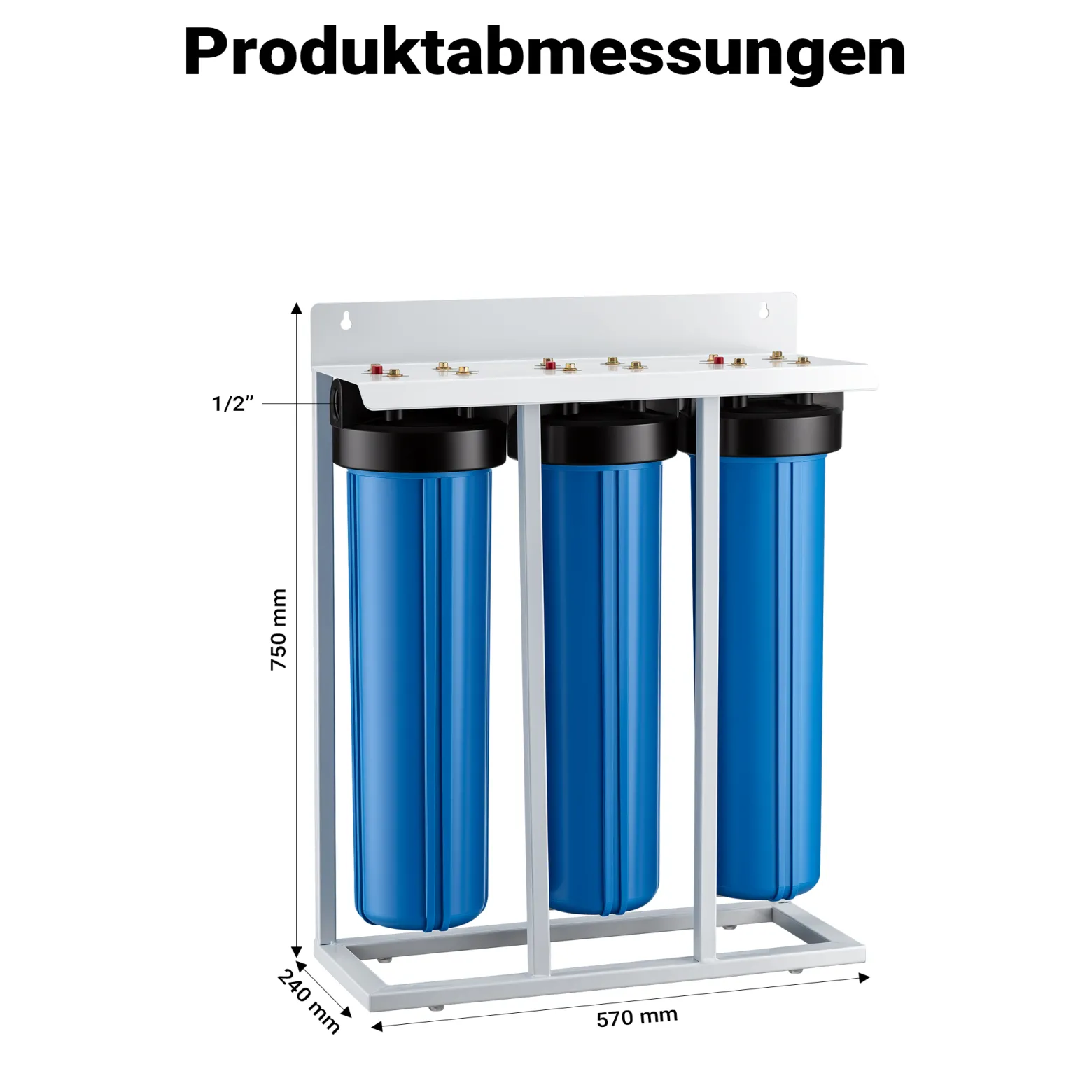 Naturewater NW-BRL03-LS3 3 Stufen Wasserfilter, 5 µ, 32,89 mm (1"), Ø113 mm PP Kartusche, Filter Wandhalterung, Filterschlüssel, Sedimentfilter Aktivkohleblock Aktivkohlegranulat