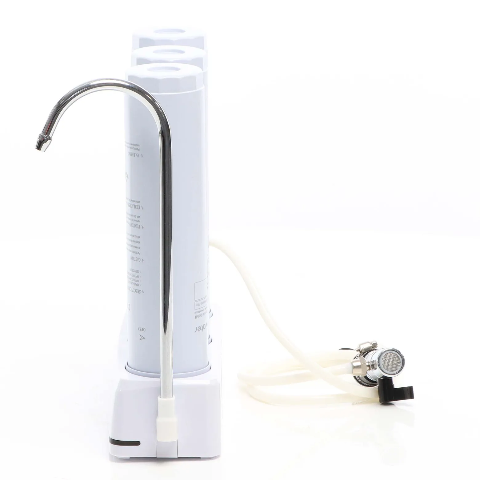 Naturewater NW-3-PPGACCTO 3 Stufen Counter Top Wasserfilter, 5 µ, PP Sediment, Aktivkohle Granulat, Aktivkohle Block Filtereinsatz, mit Universaladapter, Wasserhahn