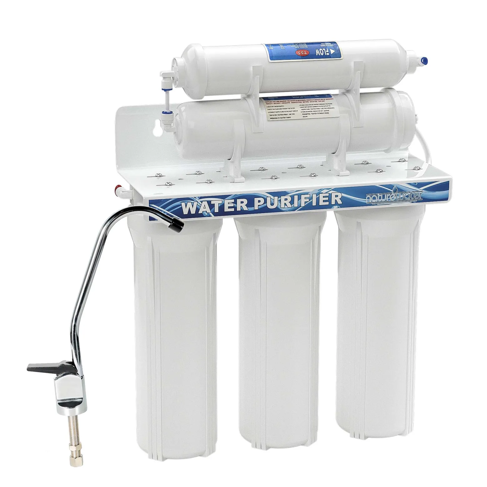 Naturewater NW-PR305 5 Stufen Wasserfilter, 5 µ, PP Kartusche, Untertischfilter Wandhalterung, Filterschlüssel, Sedimentfilter Aktivkohle, Wasserhahn, 2,5m Schlauch, Kurzdreiwegeventil, Kugelhahn