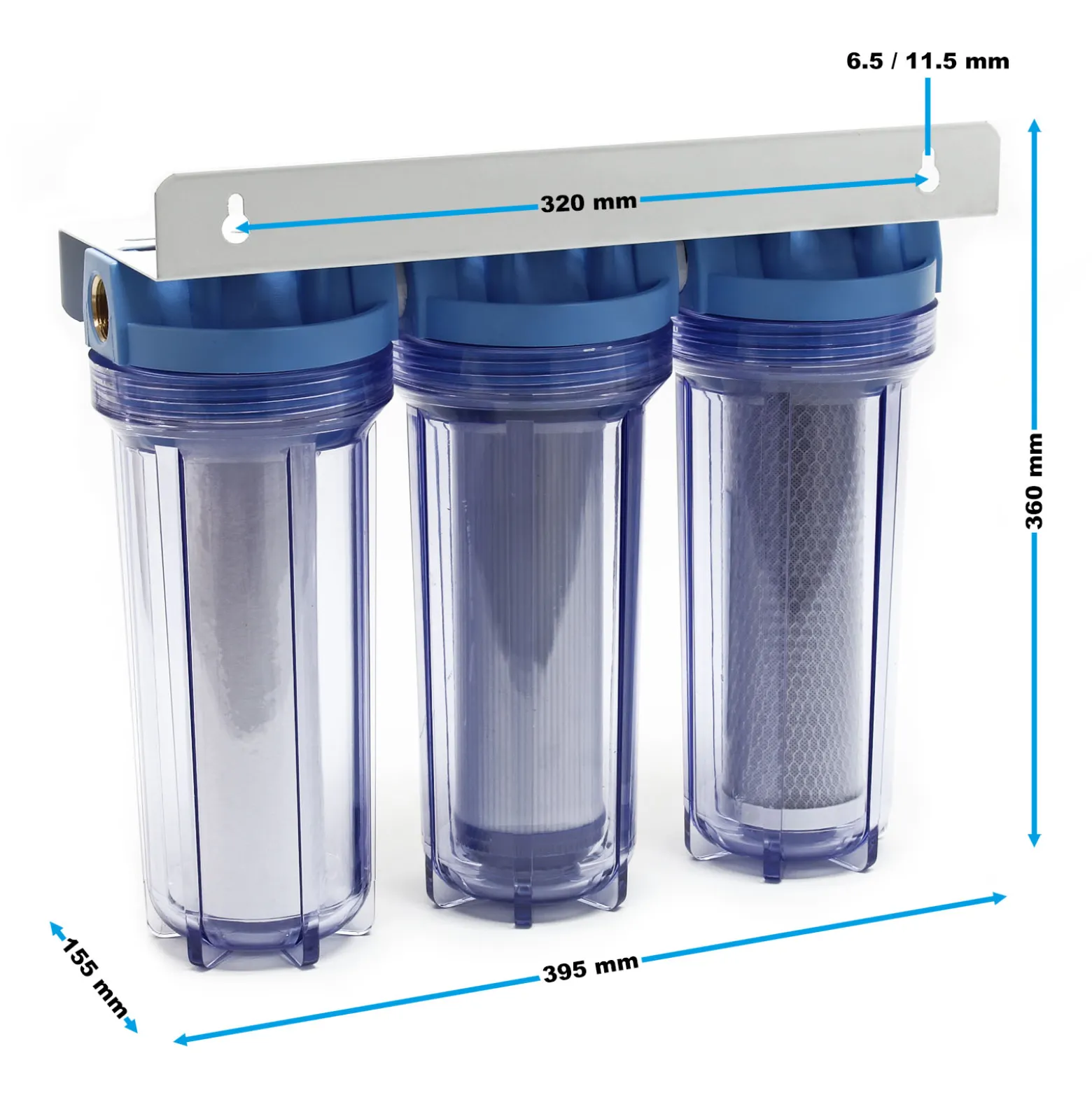 Naturewater NW-PR103 3 Stufen Wasserfilter, 5 µ, 20,67 mm (1/2"), Ø62 mm PP Kartusche, Filter Wandhalterung, Filterschlüssel, Sedimentfilter Aktivkohleblock Aktivkohlegranulat