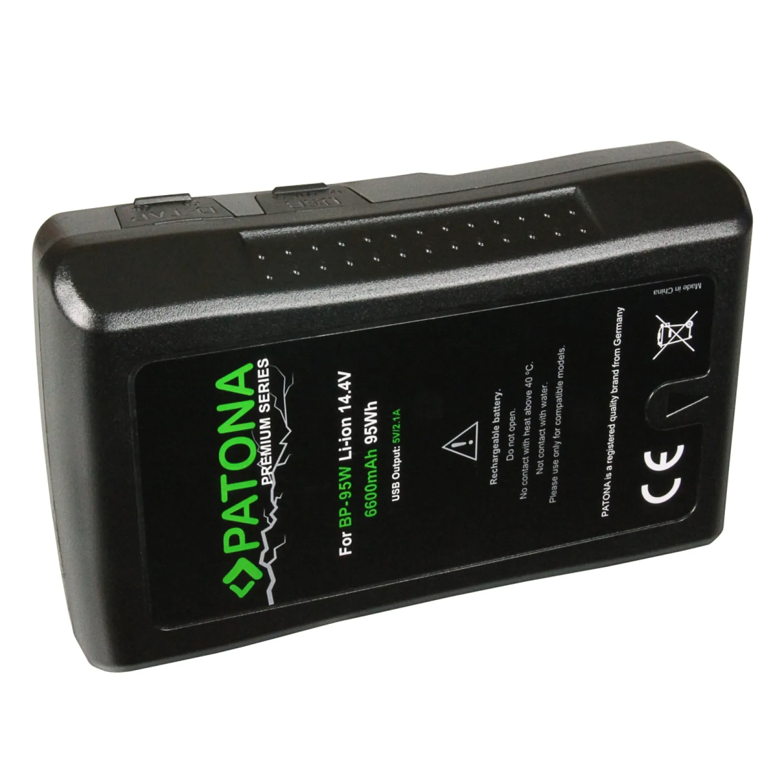 Patona V-Mount Akku, Lithium Ionen Akku 95 Wh / 14,4 V / 6600 mAh, Kameraakku mit D-Tap und USB-Ausgang, Überhitzungs- und Überladungsschutz, Li-Ion Ersatzakku für Kameras, Camcorder, Filmkamera