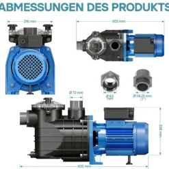 Pool Pumpe 22500 l/h 1500 W Schwimmbadpumpe Filterpumpe Umwälzpumpe Pool
