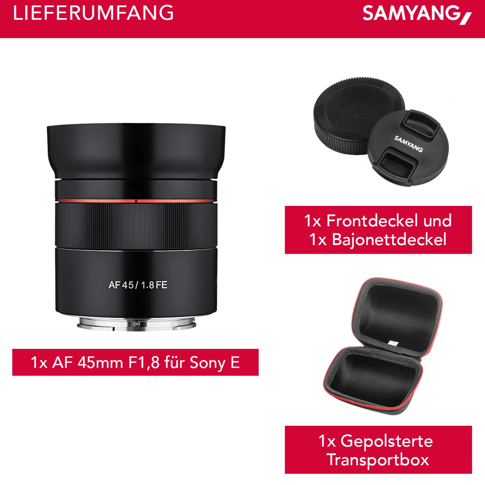 Samyang AF 45 mm F1,8 Objektiv kompatibel mit Sony FE, Kameraobjektiv für Vollformat und APS-C, Festbrennweite, Autofokus und 53° Bildwinkel, perfektes Kamerazubehör für Fotografie