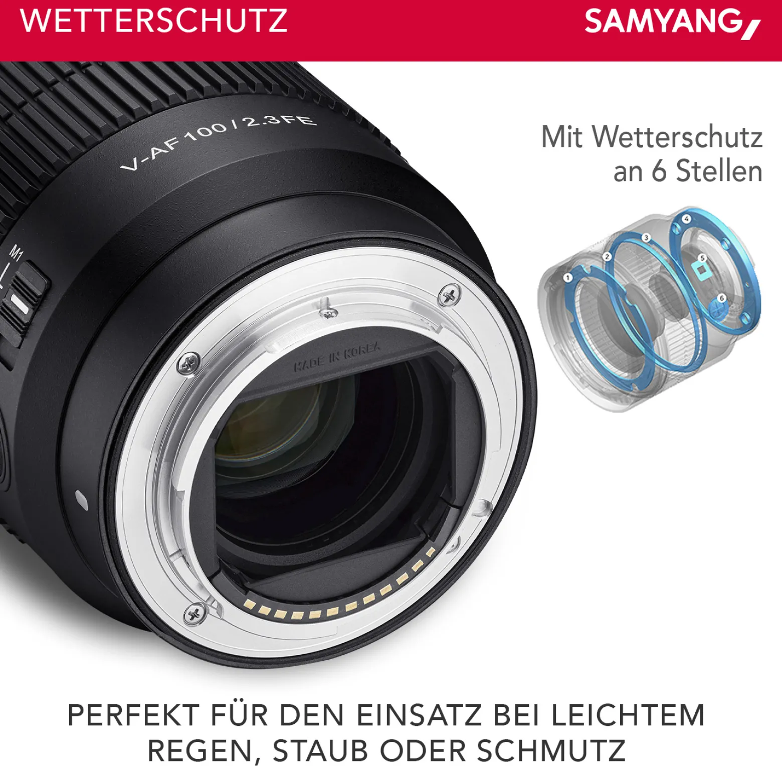 Samyang V-AF 100 mm T2,3 FE Video-Objektiv kompatibel mit Sony E, Kameraobjektiv mit Autofokus, 8K Auflösung, hohe Lichtstärke, integrierte Tally Lamp geeignet für Vollformat und APS-C