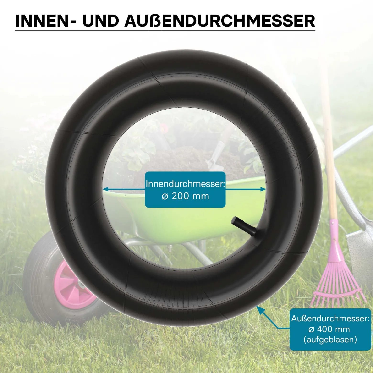 Schlauch für Rasenmäherreifen 16 x 6.50 – 8 mit geradem Ventil zur Selbstmontage