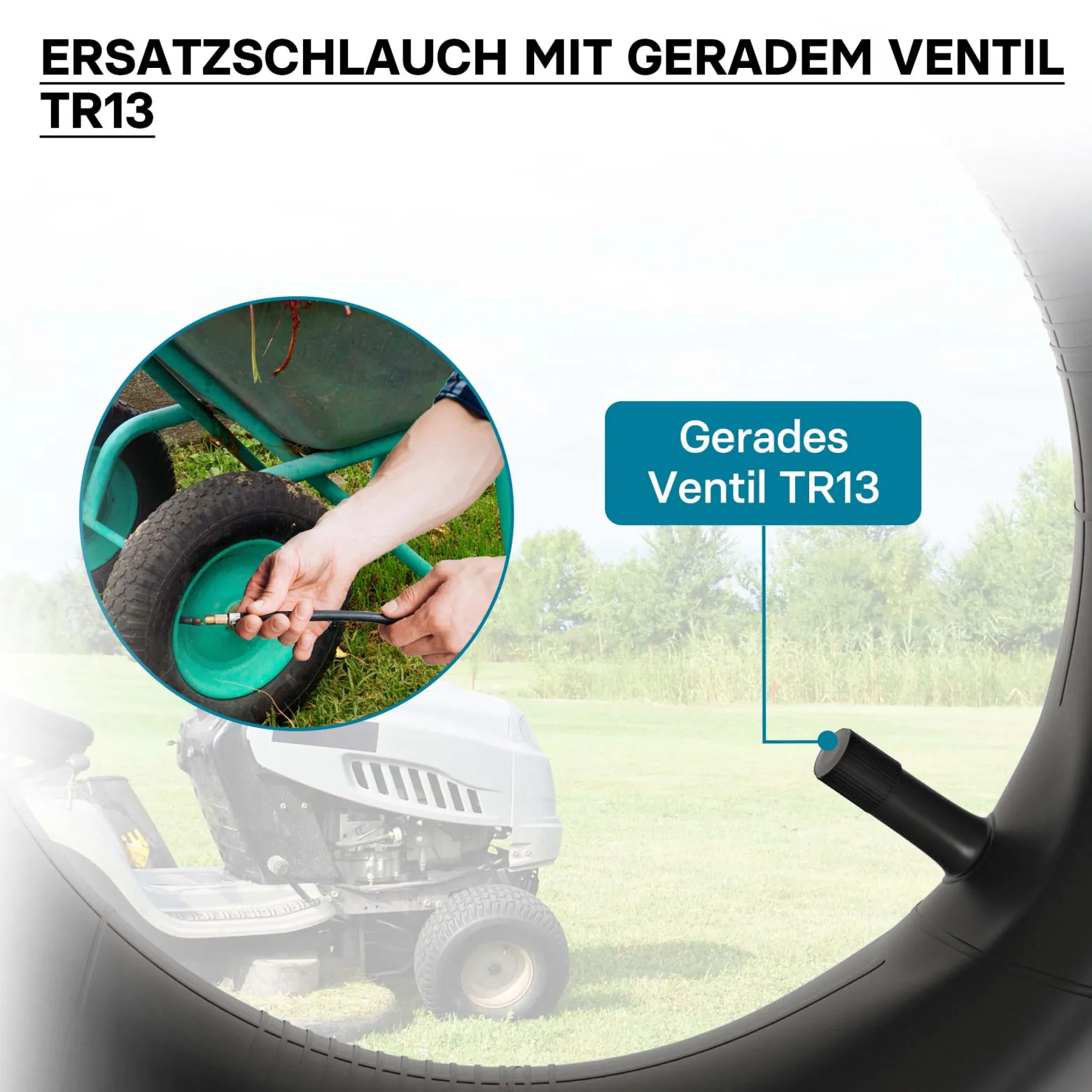 Schlauch für Rasenmäherreifen 16 x 6.50 – 8 mit geradem Ventil zur Selbstmontage