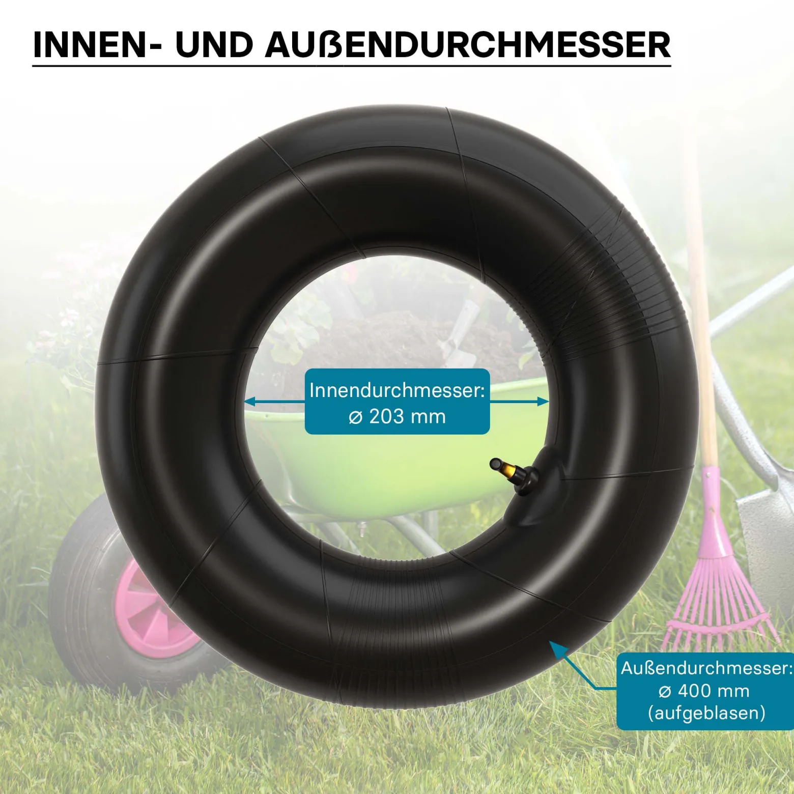 Schlauch für Rasenmäherreifen 16 x 6.50 – 8 mit Winkelventil zur Selbstmontage