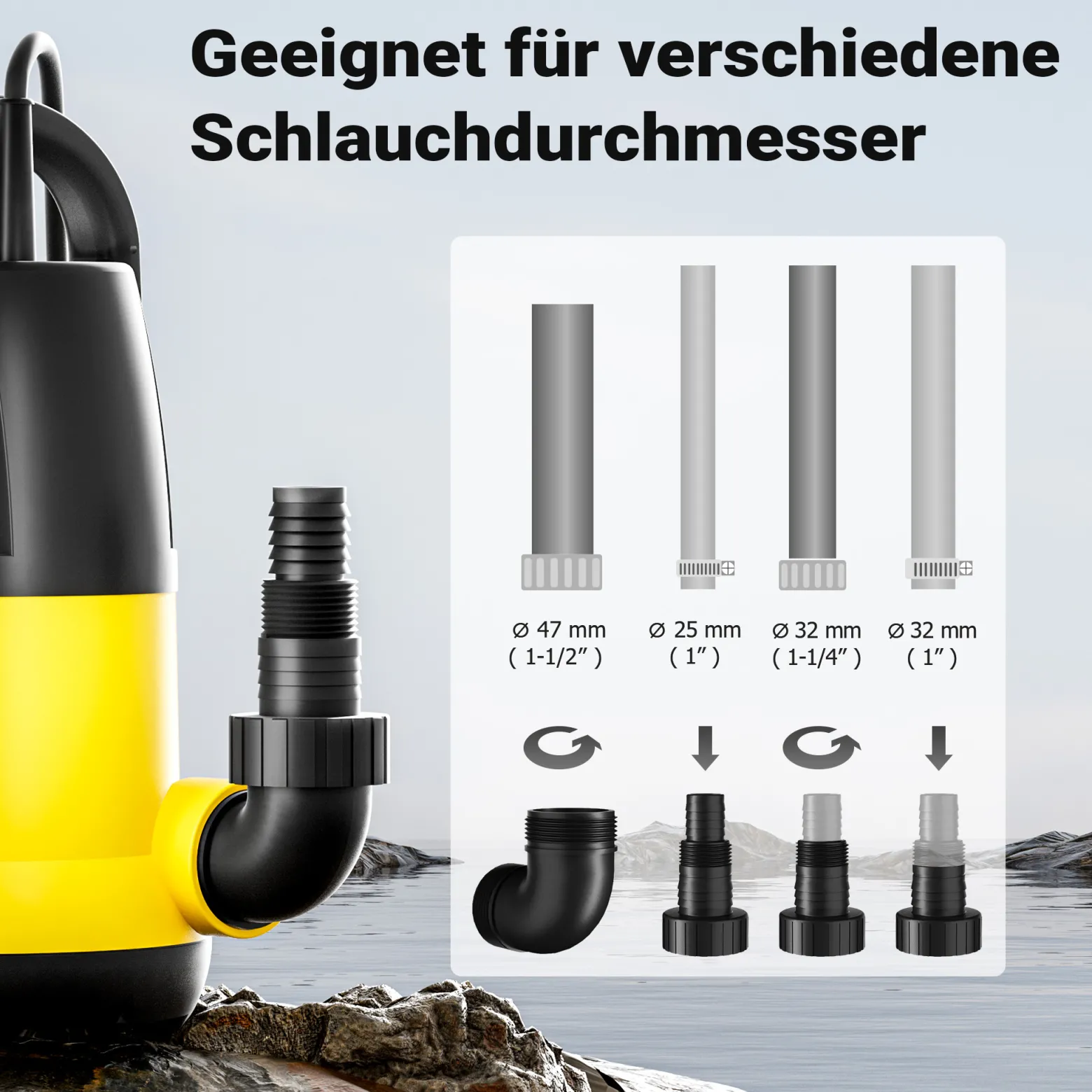 Schmutzwasserpumpe 6000l/h, 250W, max. Förderhöhe 5,5m, Fremdkörper bis Ø5mm