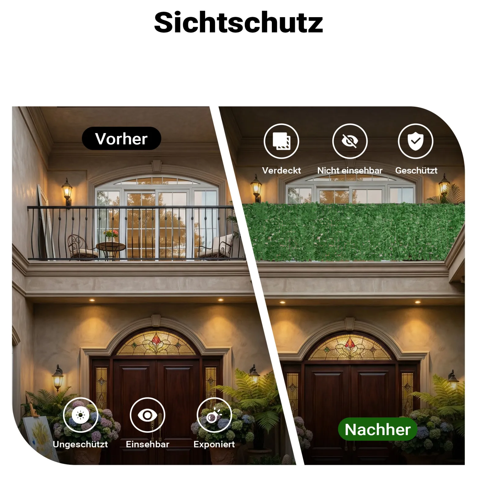 Sichtschutznetz Blätteroptik 300cm x 100cm Mauerabdeckung Sichtschutz Plane Netz