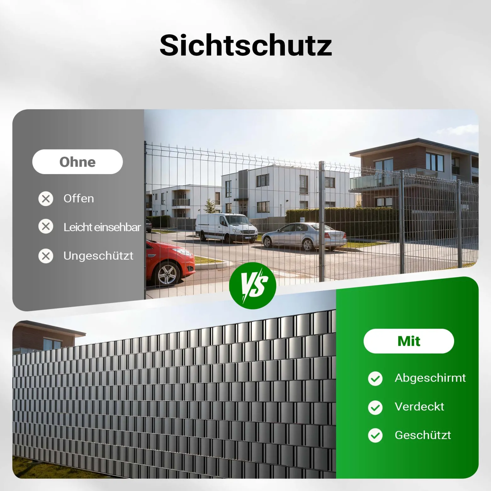 Sichtschutz Streifen, 35mx19cm anthrazit aus PVC 650g/m², mit 20 Clips, Zaunfolie