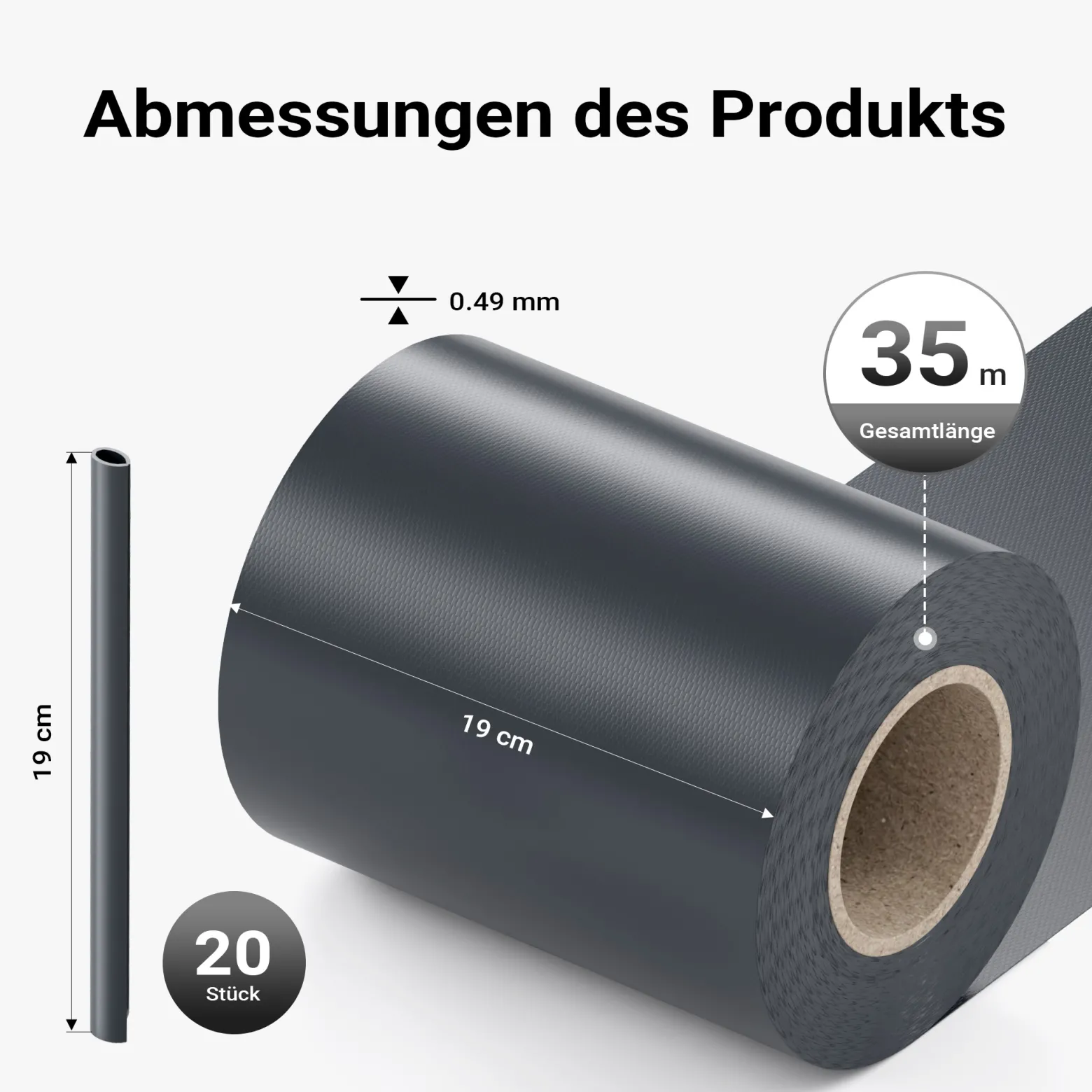Sichtschutz Streifen, 35mx19cm anthrazit aus PVC 650g/m², mit 20 Clips, Zaunfolie