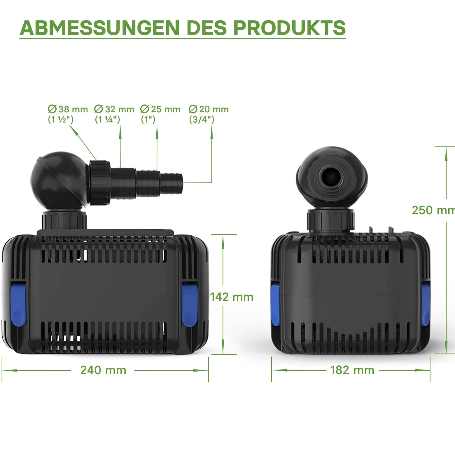SunSun CDF-6000 Teichpumpe 24V DC / 6000 l/h / 40 W, mit integriertem Blockier- und Trockenlaufschutz