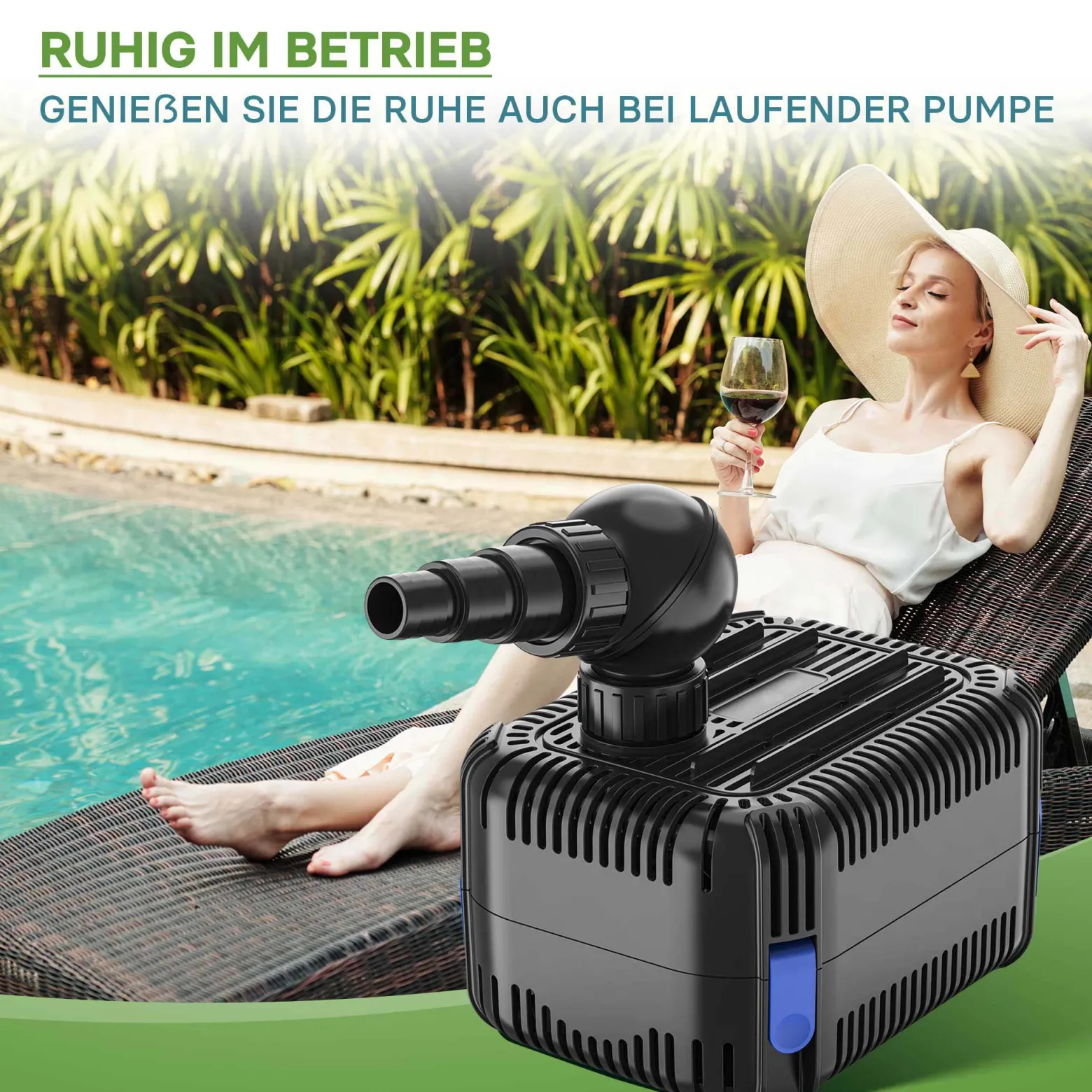 SunSun CDF-6000 Teichpumpe 24V DC / 6000 l/h / 40 W, mit integriertem Blockier- und Trockenlaufschutz