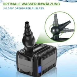 SunSun CDF-3800 Teichpumpe 24V DC 3600 l/h 20 W, Bachlaufpumpe mit integriertem Blockier- und Trockenlaufschutz