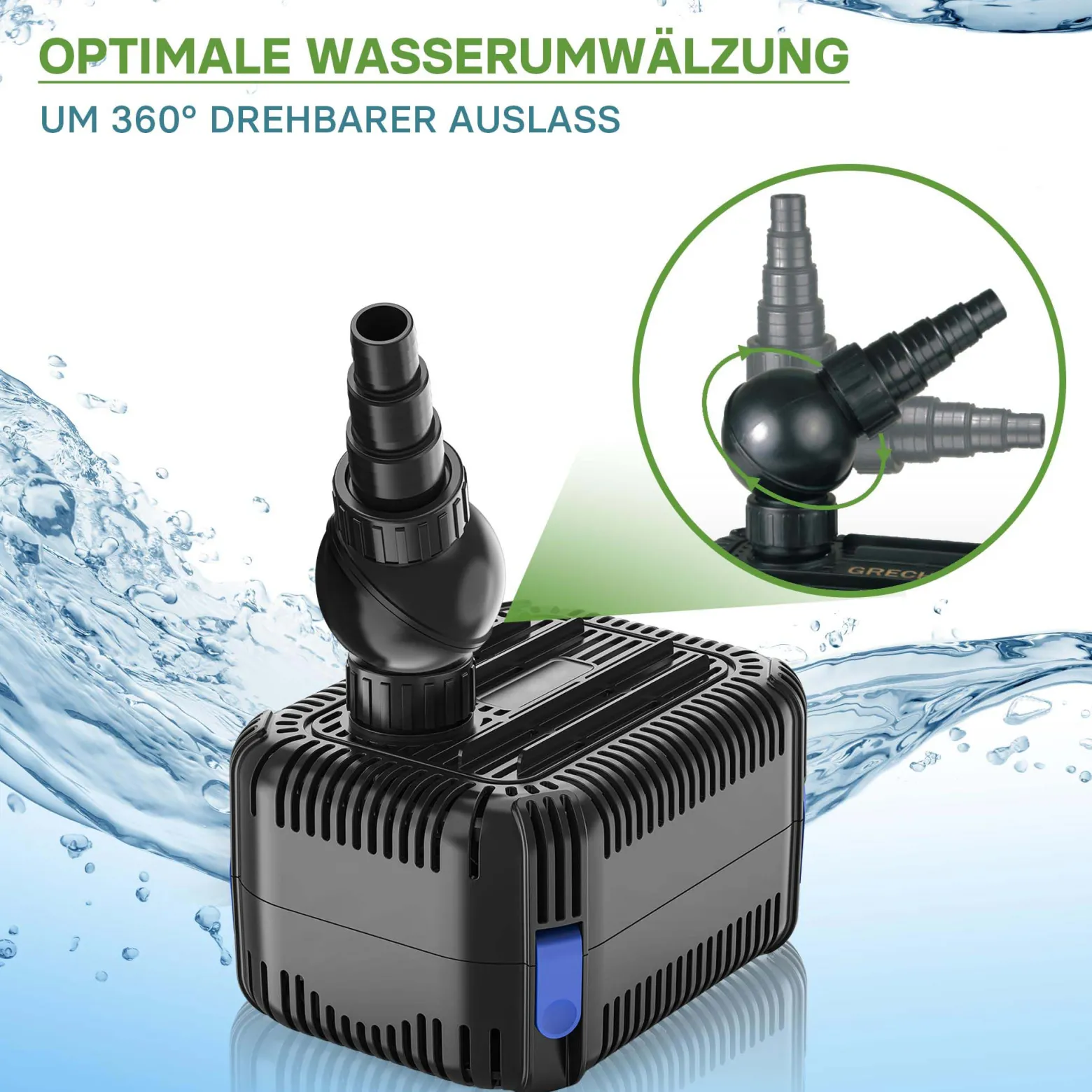 SunSun CDF-3800 Teichpumpe 24V DC 3600 l/h 20 W, Bachlaufpumpe mit integriertem Blockier- und Trockenlaufschutz