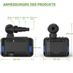 SunSun CDF-5800 Teichpumpe 24V DC / 5000 l/h / 40 W, Bachlaufpumpe mit integriertem Blockier- und Trockenlaufschutz, Gartenteichpumpe, Gleichstrompumpe