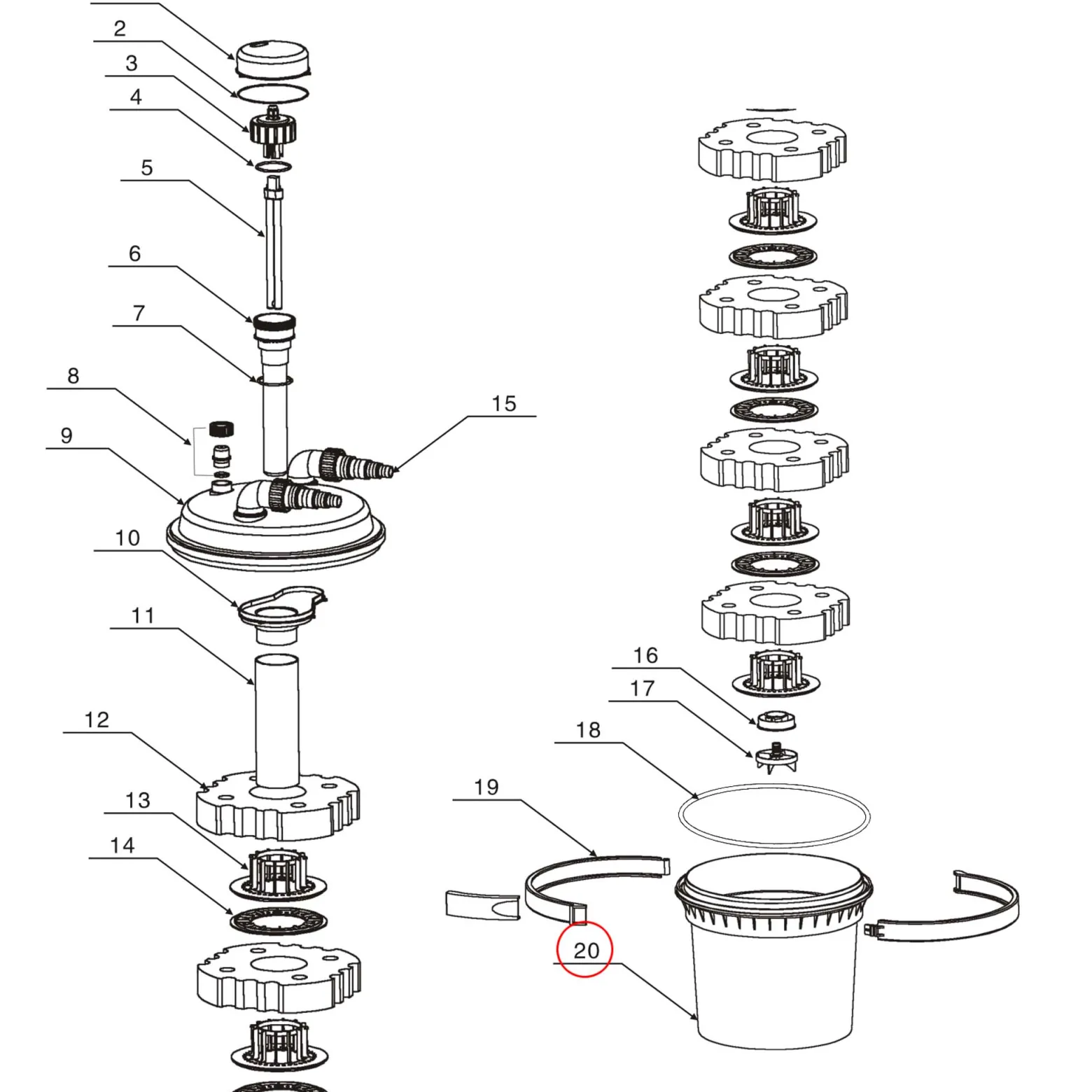 SunSun CPF-500 Ersatzteil Druckteichfilter Filterbehälter
