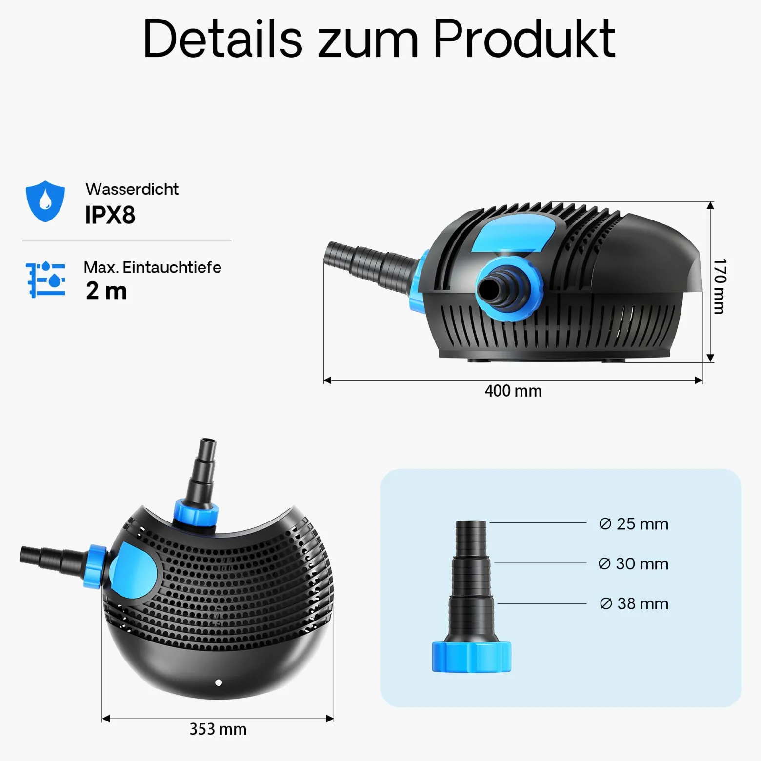 SunSun CTF-1000B SuperECO Teichpumpe 10.000 l/h / 80 W, energiesparende Filterpumpe, Bachlaufpumpe für Koiteiche, Umwälzpumpe, Gartenteichpumpe