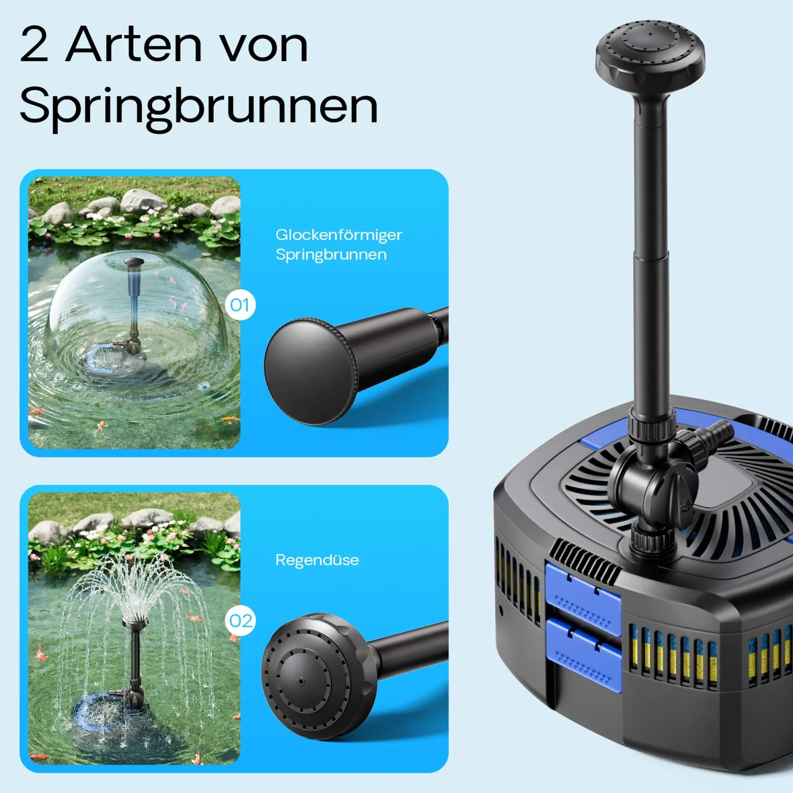 SunSun CUF-5800 Springbrunnenpumpe 5200 l/h / 55 W / 4,8 m Förderhöhe mit eingebautem 11 W UVC-Teichklärer, energiesparende Teichpumpe, Pumpe mit Fontäne, Wasserpumpe