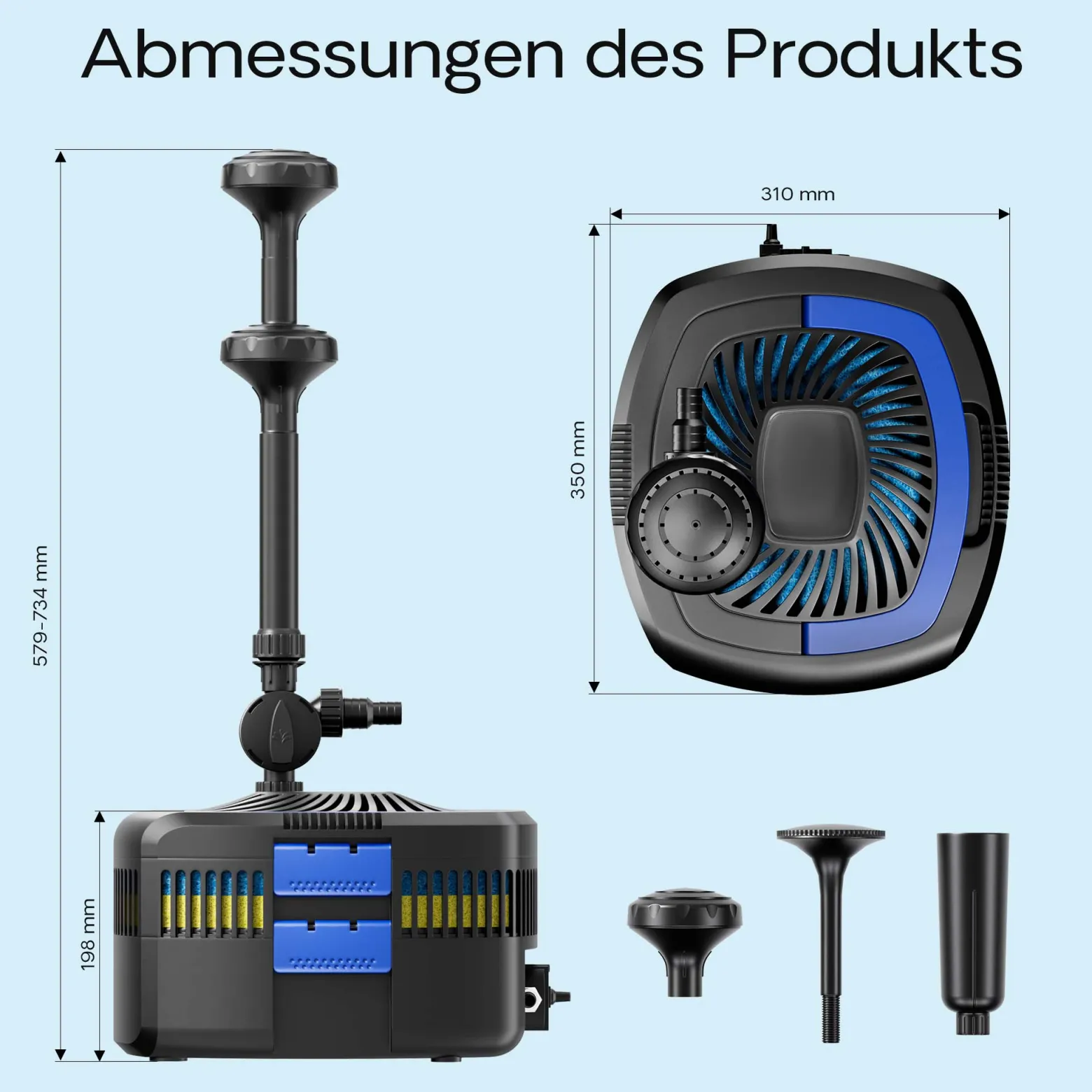 SunSun CUF-5800 Springbrunnenpumpe 5200 l/h / 55 W / 4,8 m Förderhöhe mit eingebautem 11 W UVC-Teichklärer, energiesparende Teichpumpe, Pumpe mit Fontäne, Wasserpumpe
