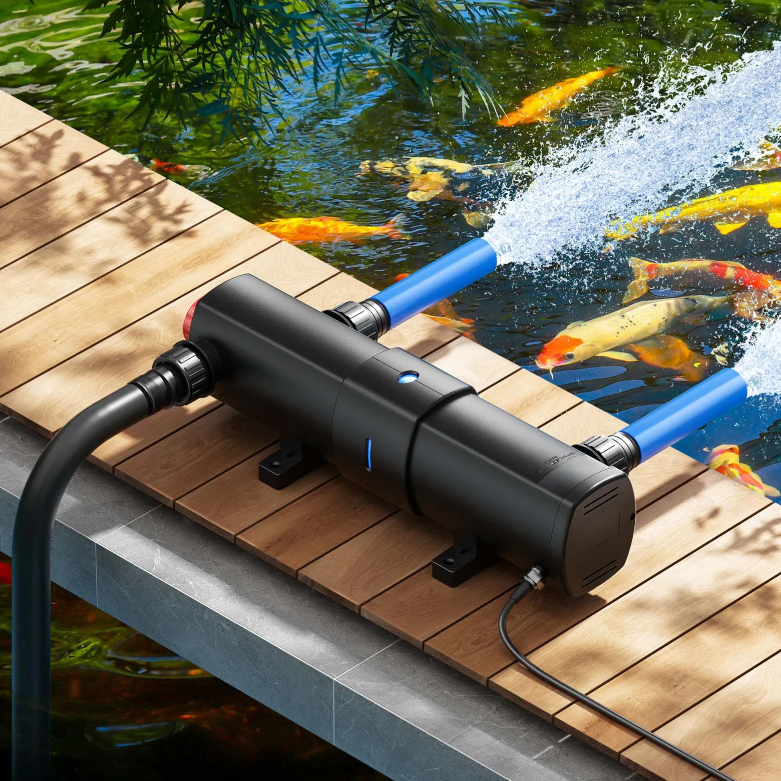 SunSun CUV-224 Teichklärer 4500 l/h / 24 W UVC, Vorklärgerät für Teichfilter & Teichpumpe, Wasserklärer mit UV-Lampe, Lichtfilter zur Algenbekämpfung