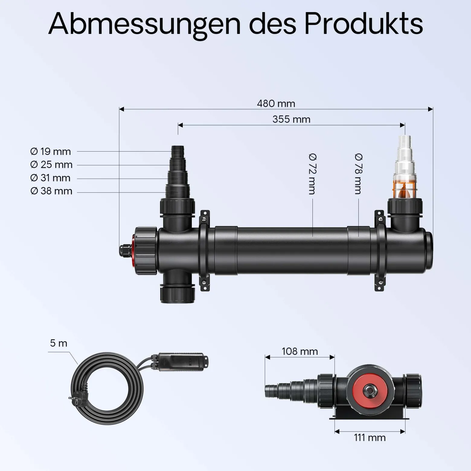 SunSun CUV-136 Teichklärer 4500 l/h / 36 W UVC Vorklärgerät für Teichfilter & Teichpumpe Wasserklärer mit UV-Lampe Lichtfilter zur Algenbekämpfung