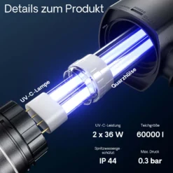SunSun CUV-272 Teichklärer 6000 l/h / 72 W UVC, Vorklärgerät für Teichfilter & Teichpumpe, Wasserklärer mit UV-Lampe, Lichtfilter zur Algenbekämpfung