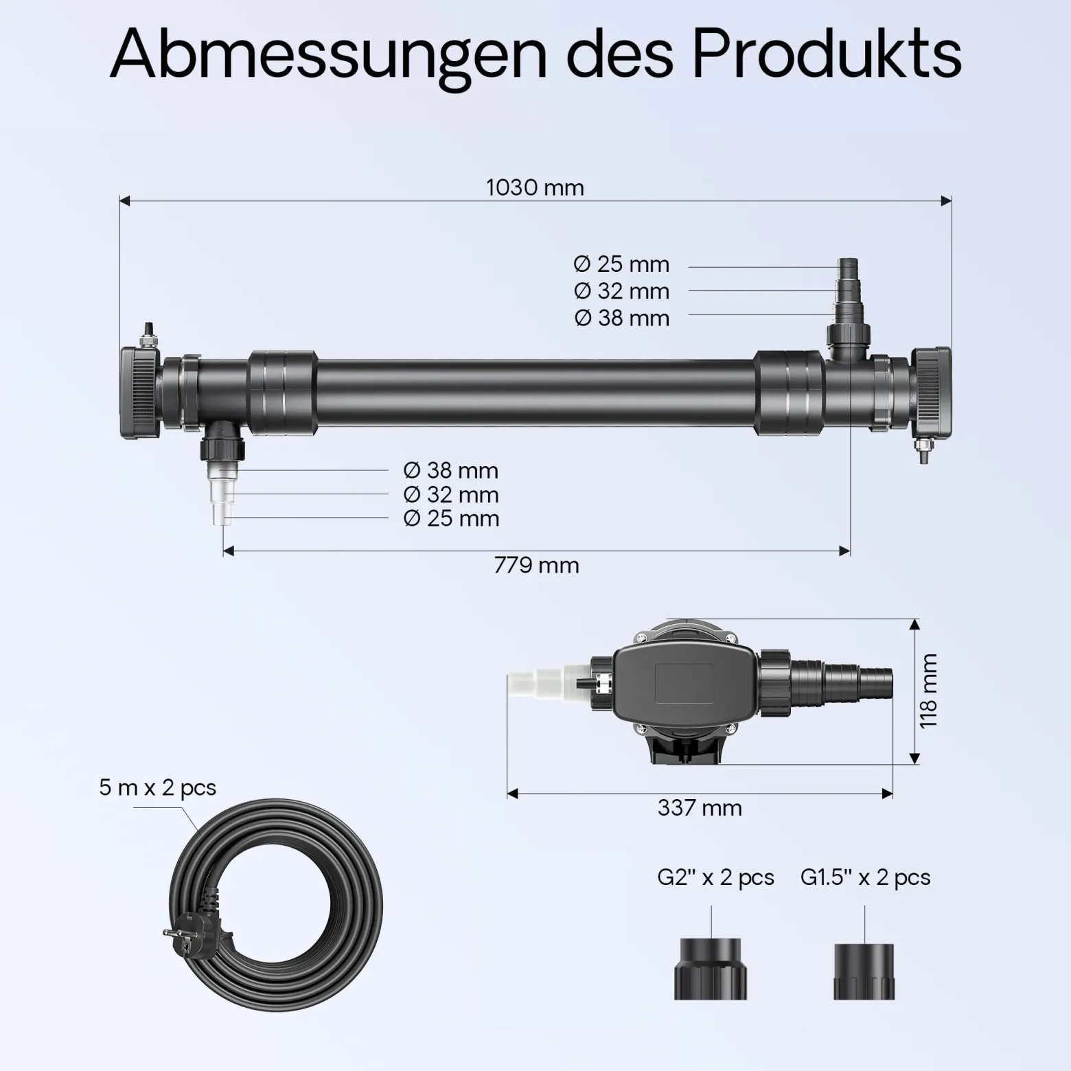 SunSun CUV-672 Teichklärer 8000 l/h / 72 W UVC, Vorklärgerät für Teichfilter & Teichpumpe, Wasserklärer mit UV-Lampe, Lichtfilter zur Algenbekämpfung