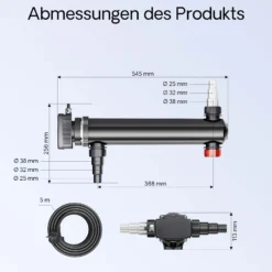 SunSun CUV-324 Teichklärer 5000 l/h / 24 W UVC, Vorklärgerät für Teichfilter & Teichpumpe, Wasserklärer mit UV-Lampe, Lichtfilter zur Algenbekämpfung