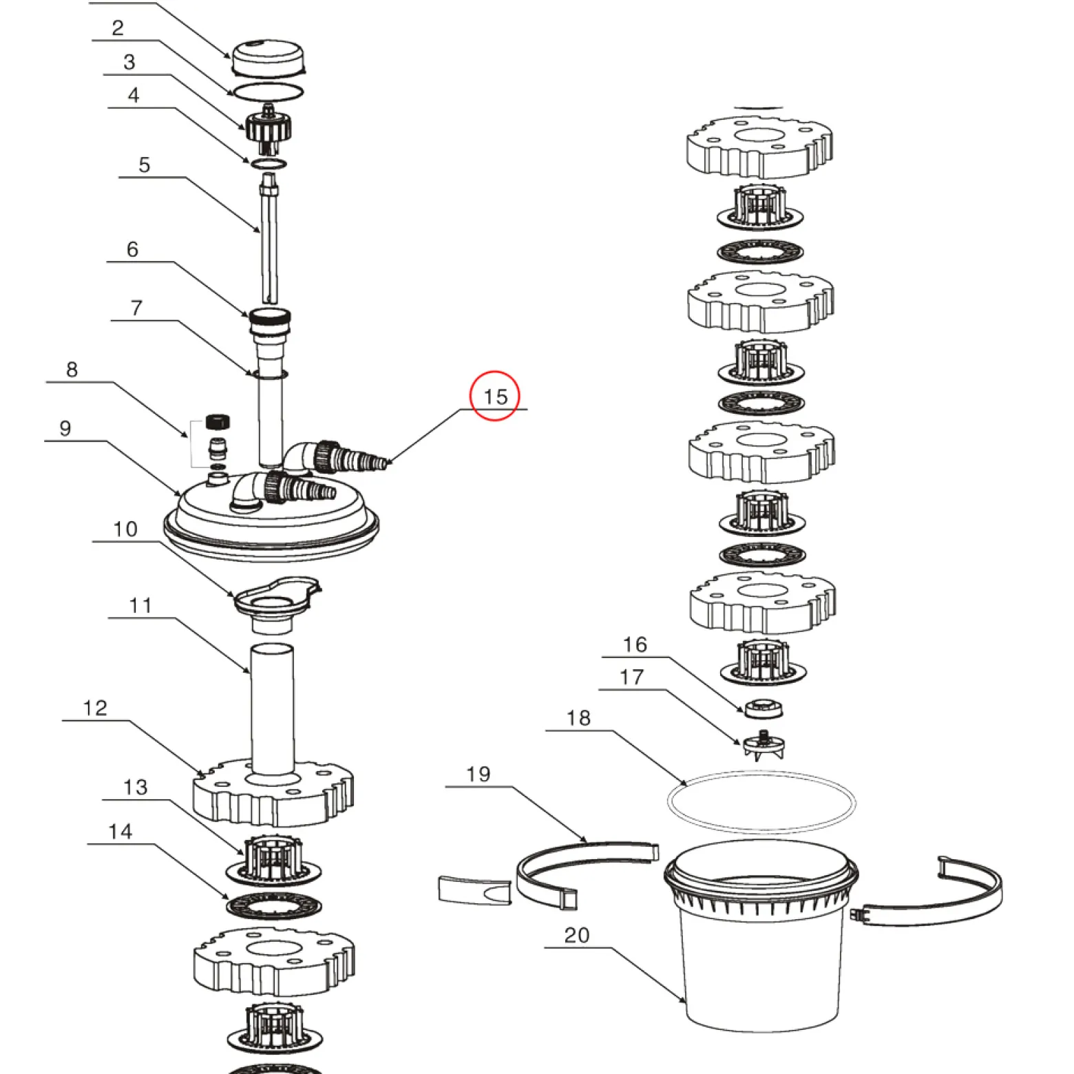 SunSun Ersatzteil für Druckteichfilter CPF-280 Einlass/ Auslass, Teichdruckfilter UVC-Lampe 11 W, 9000 l/h Teichfilteranlage, effiziente Wasserfilterung