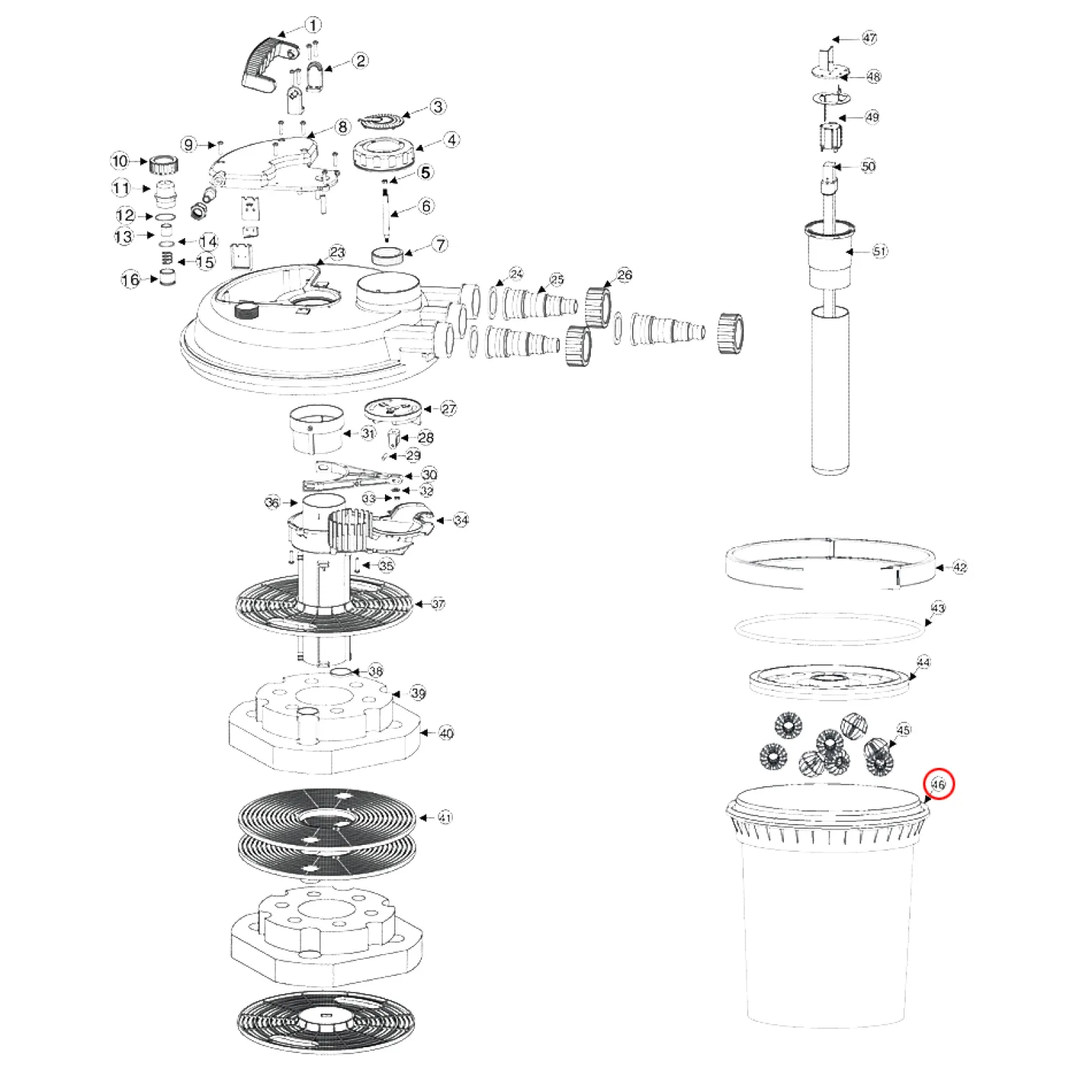 SunSun Ersatzteil für Druckteichfilter CPF-180 Filterbehälter, Teichdruckfilter UV-Lampe 11 W, Teichfilteranlage 9000 l/h, effiziente Wasserfilterung
