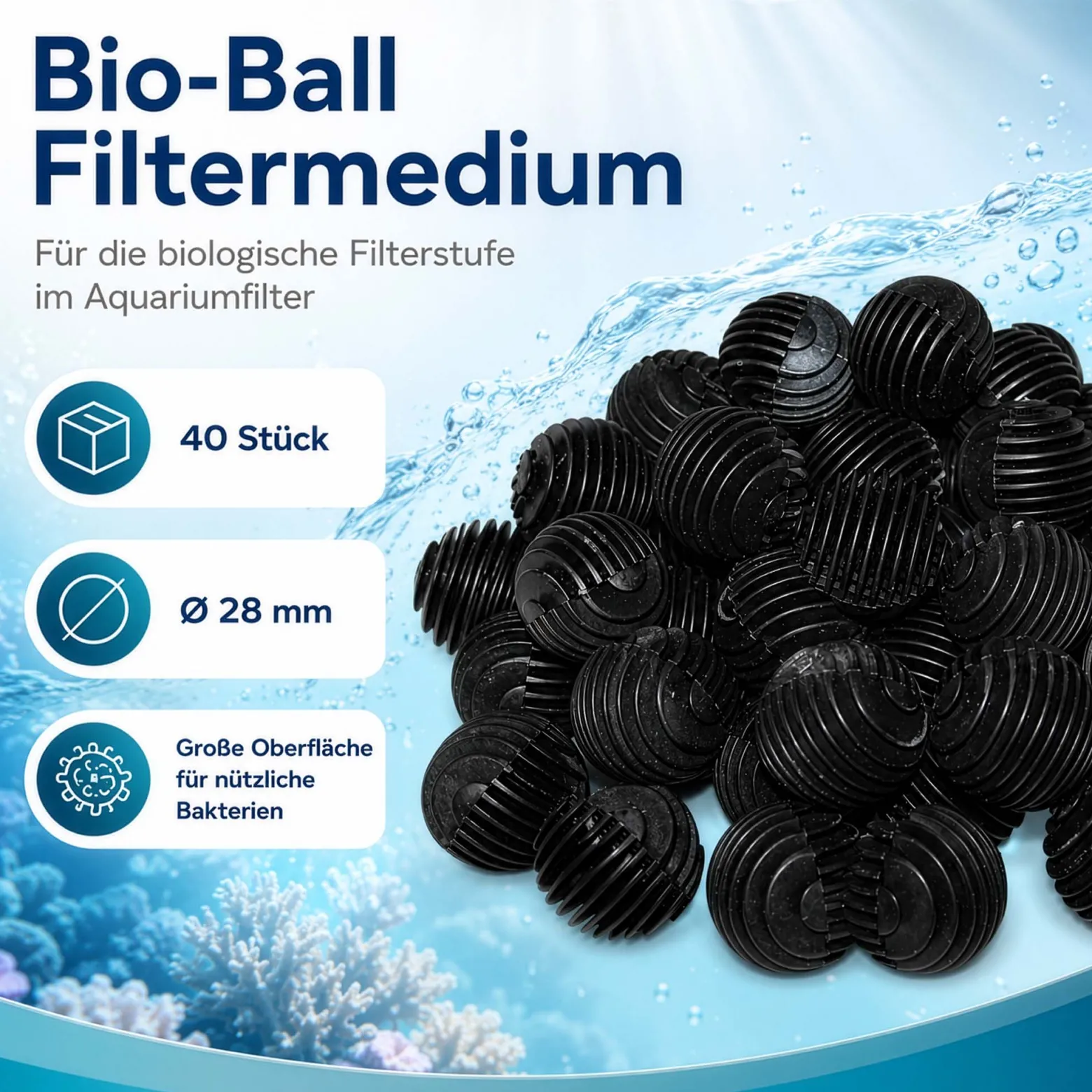 SunSun Ersatzteil für HW-404B Aquarium Außenfilter - Bio Balls 40 Stück Ø 28 mm, Biokugeln für Auqariumfilter, Aquariumzubehör Filterkugeln als Filtermedium