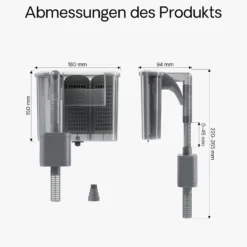 SunSun HBL-303 Hang on Filter Aquarium Anhängefilter 350l/h für Aquarien bis 40l, mit Filtermedien