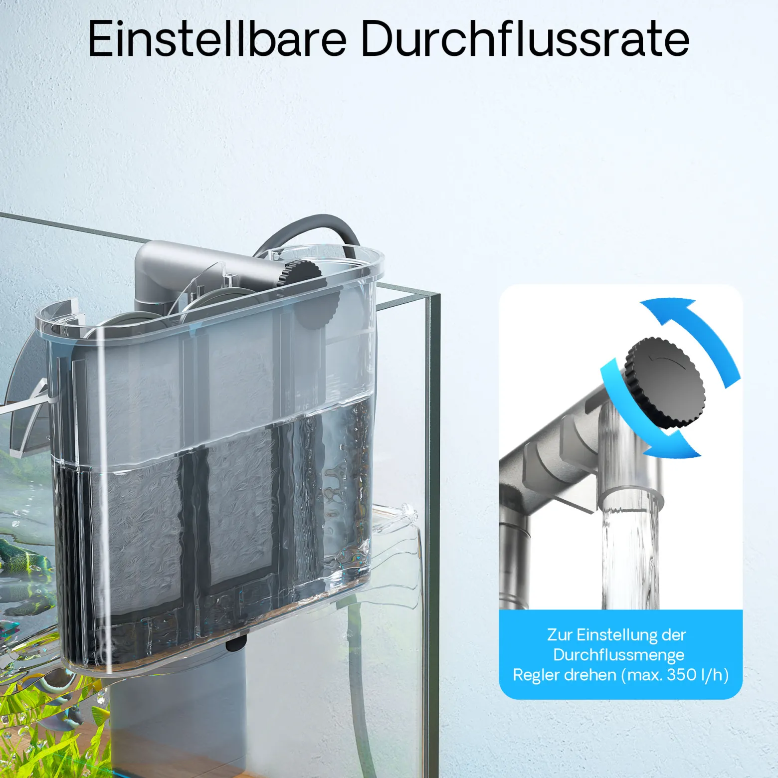 SunSun HBL-302 Hang on Filter Aquarium Anhängefilter 350l/h für Aquarien bis 20l, mit Filtermedien
