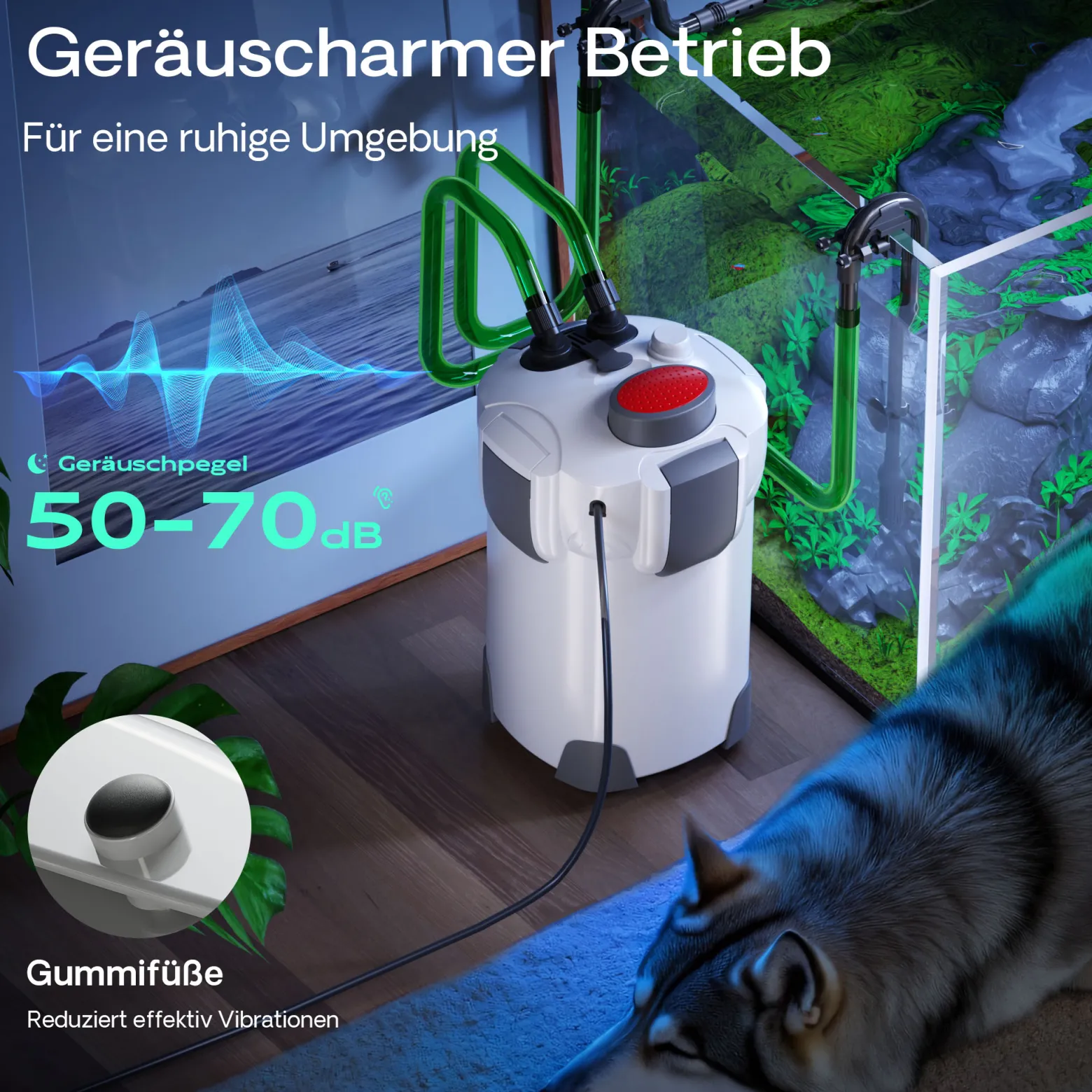 SunSun HW-304 Aquarium Außenfilter 55 W 2000 L/h 4 Stufen Kammerfilter, Filtermedien, Filterpumpe