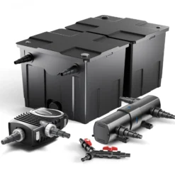 SunSun Komplettset: CBF-350B Teichfilter bis 60000 L, NEO10000 SuperECO Teichpumpe 10000l/h 80W, CUV-224 Teichklärer mit 24W, Y-Verteiler