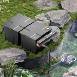SunSun Komplettset: CBF-350B Teichfilter bis 60000 L Teichfilteranlage Durchlauffilter, NEO10000 Teichpumpe 10000l/h 80W, CUV-236 Teichklärer 36W, 10m Teichschlauch 38 mm, Schlauchschellen W1 44-47mm