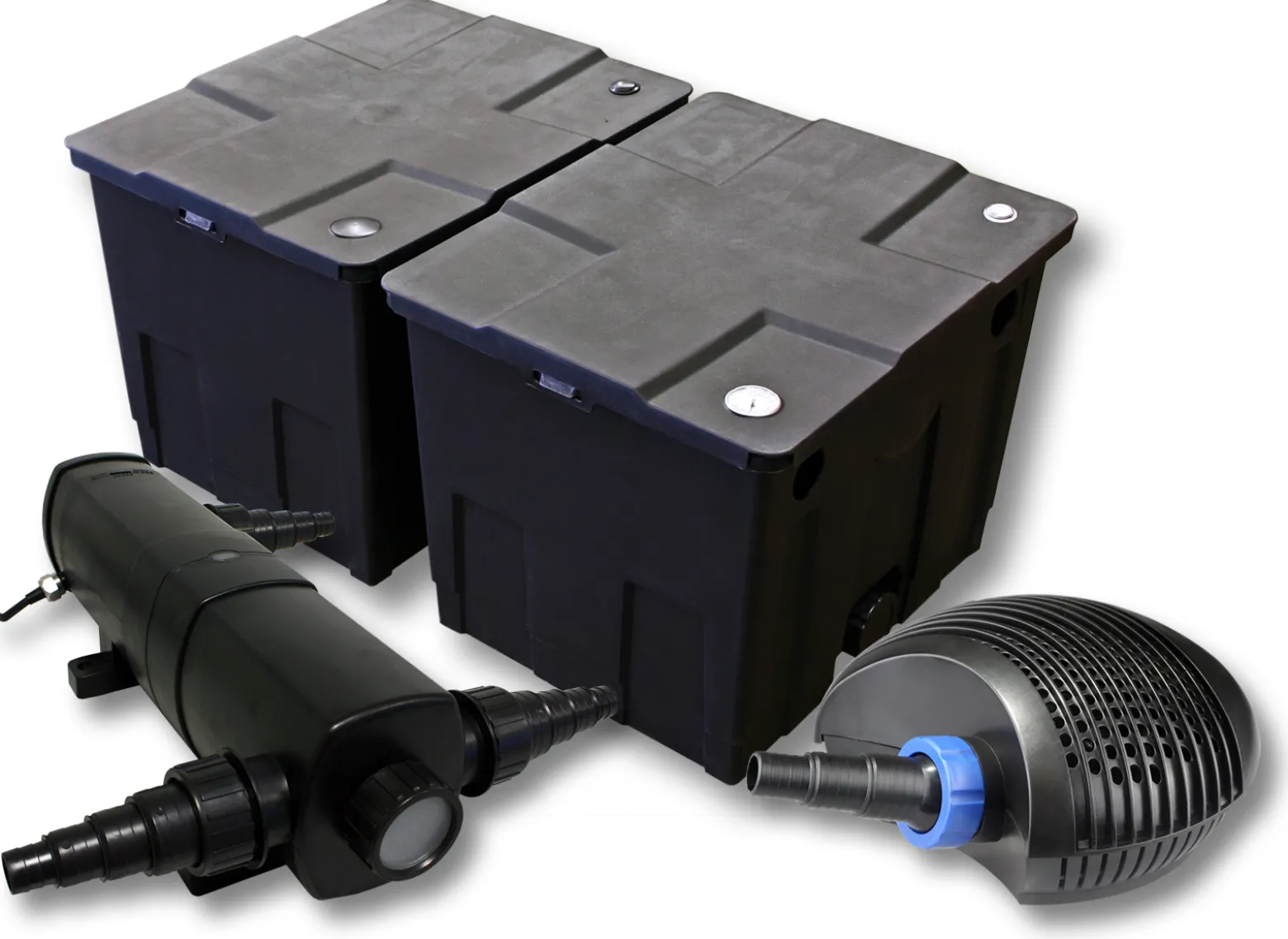 SunSun Komplettset: CBF-350B Teichfilter bis 60000 L Teichfilteranlage als Durchlauffilter, CTF-6000 SuperECO Teichpumpe 6000l/h 40W, CUV-224 Teichklärer UVC Klärer mit 24W