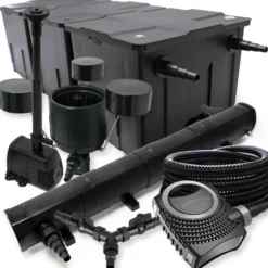 SunSun Komplettset: CBF-350C Teichfilter bis 90000L, CTF-8000 Teichpumpe 8000l/h 70W, CUV-272 Teichklärer 72W, 25m Teichschlauch 25mm, CSP-250 Skimmer 2500l/h, HJ-943 Springbrunnen 800l/h, Y-Verteiler