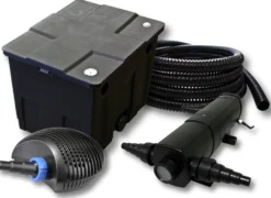 SunSun Komplettset: CBF-350 Teichfilter bis 12000 L Teichfilteranlage als Durchlauffilter, CTF-3800 SuperECO Teichpumpe 3600l/h 20W, CUV-236 Teichklärer UVC Klärer mit 36W, 25m Teichschlauch 25 mm