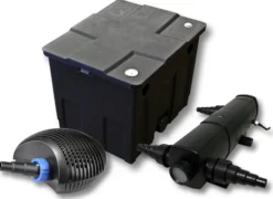SunSun Komplettset: CBF-350 Teichfilter bis 12000 L Teichfilteranlage als Durchlauffilter, CTF-3800 SuperECO Teichpumpe 3600l/h 20W, CUV-224 Teichklärer UVC Klärer mit 24W