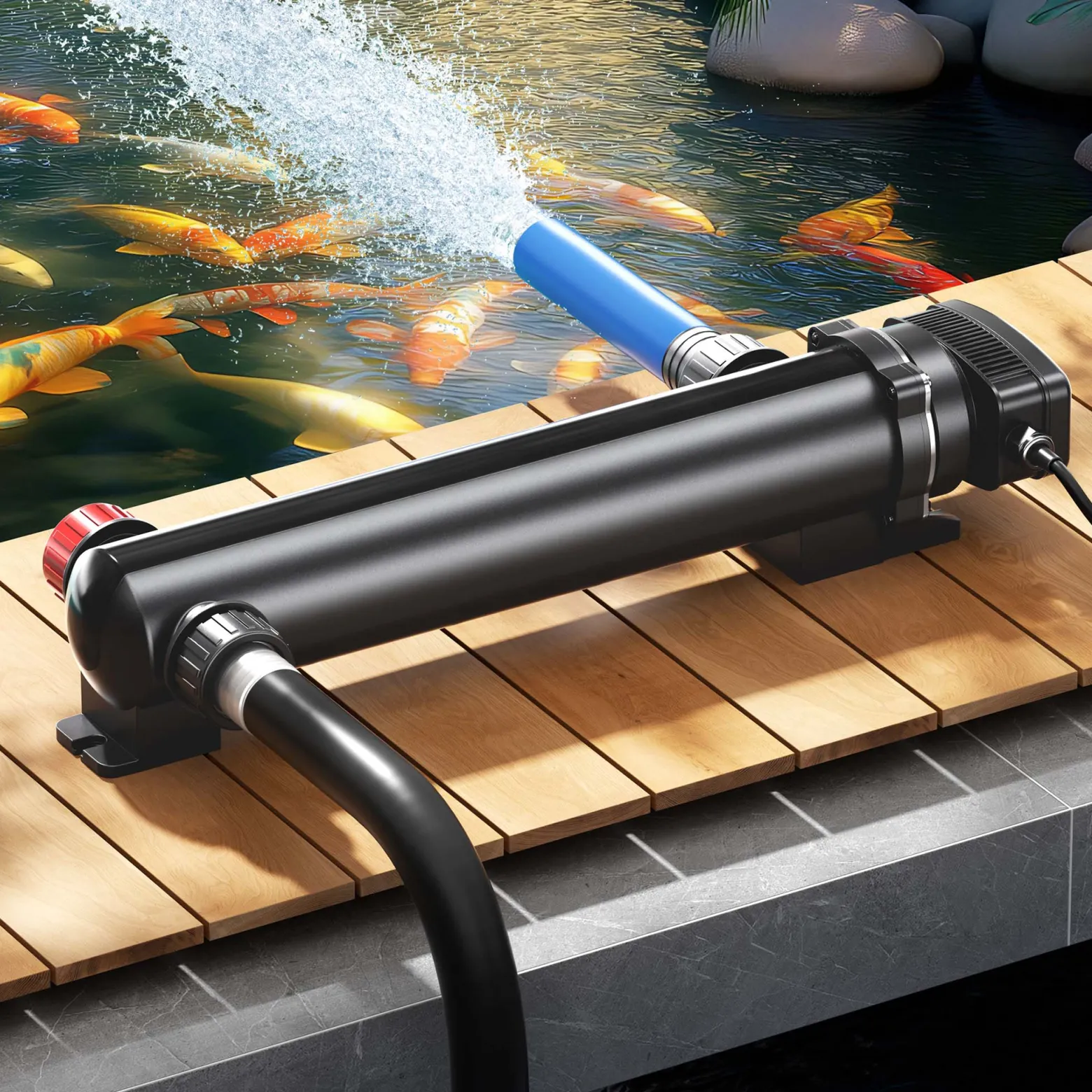 SunSun Komplettset: CBF-350 Teichfilter bis 12000 L Teichfilteranlage als Durchlauffilter, CUV-324 Teichklärer UVC Klärer mit 24 Watt UV-C Leistung
