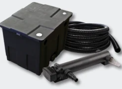 SunSun Komplettset: CBF-350 Teichfilter bis 12000 L Teichfilteranlage als Durchlauffilter, CUV-324 Teichklärer UVC Klärer mit 24W, 5m Teichschlauch 25 mm (1