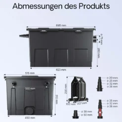 SunSun Komplettset: CBF-550 Teichfilter bis 60000 L Teichfilteranlage als Durchlauffilter, CUV-672 Teichklärer UVC Klärer mit 72 Watt UV-C Leistung