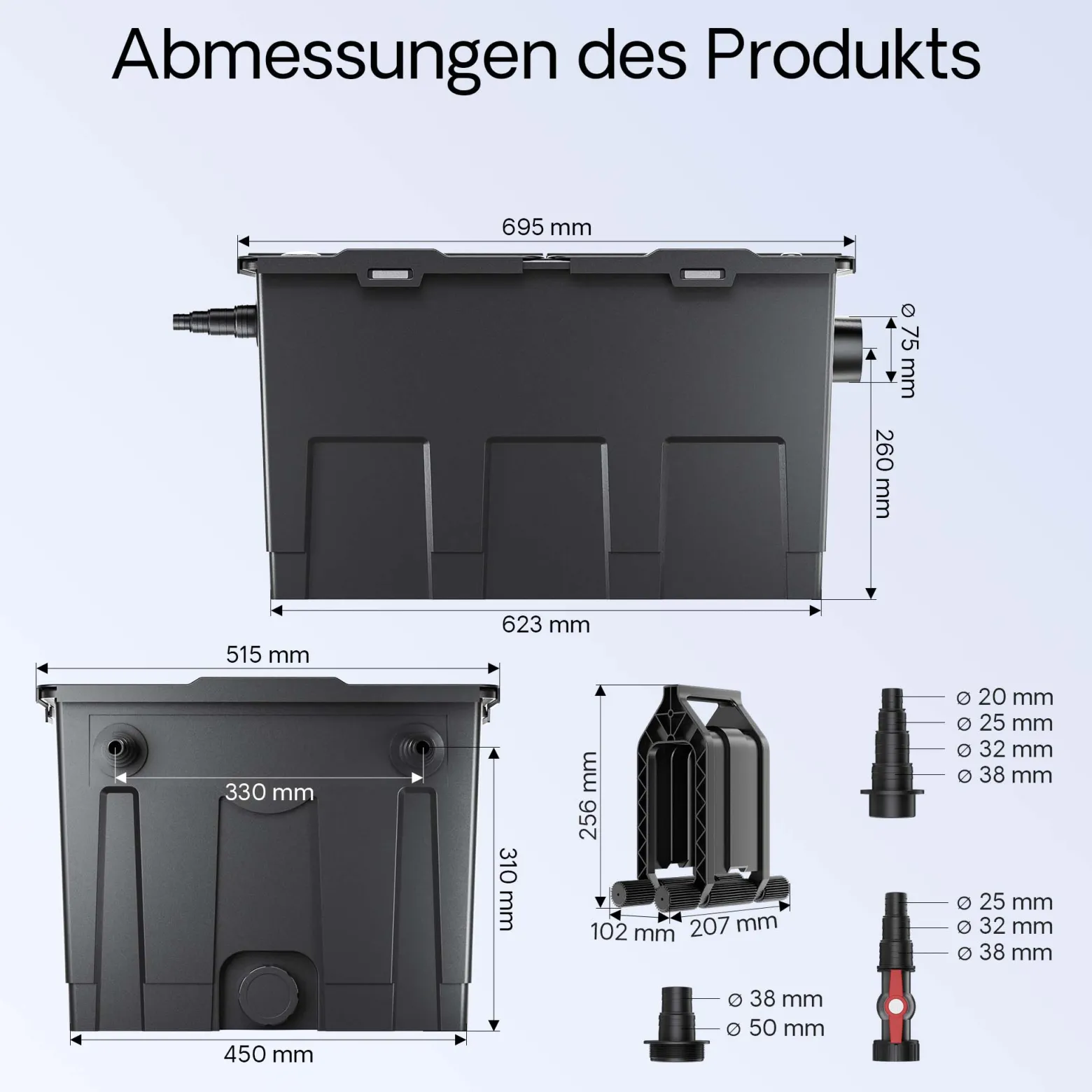 SunSun Komplettset: CBF-550 Teichfilter bis 60000 L Teichfilteranlage als Durchlauffilter, CUV-672 Teichklärer UVC Klärer mit 72 Watt UV-C Leistung